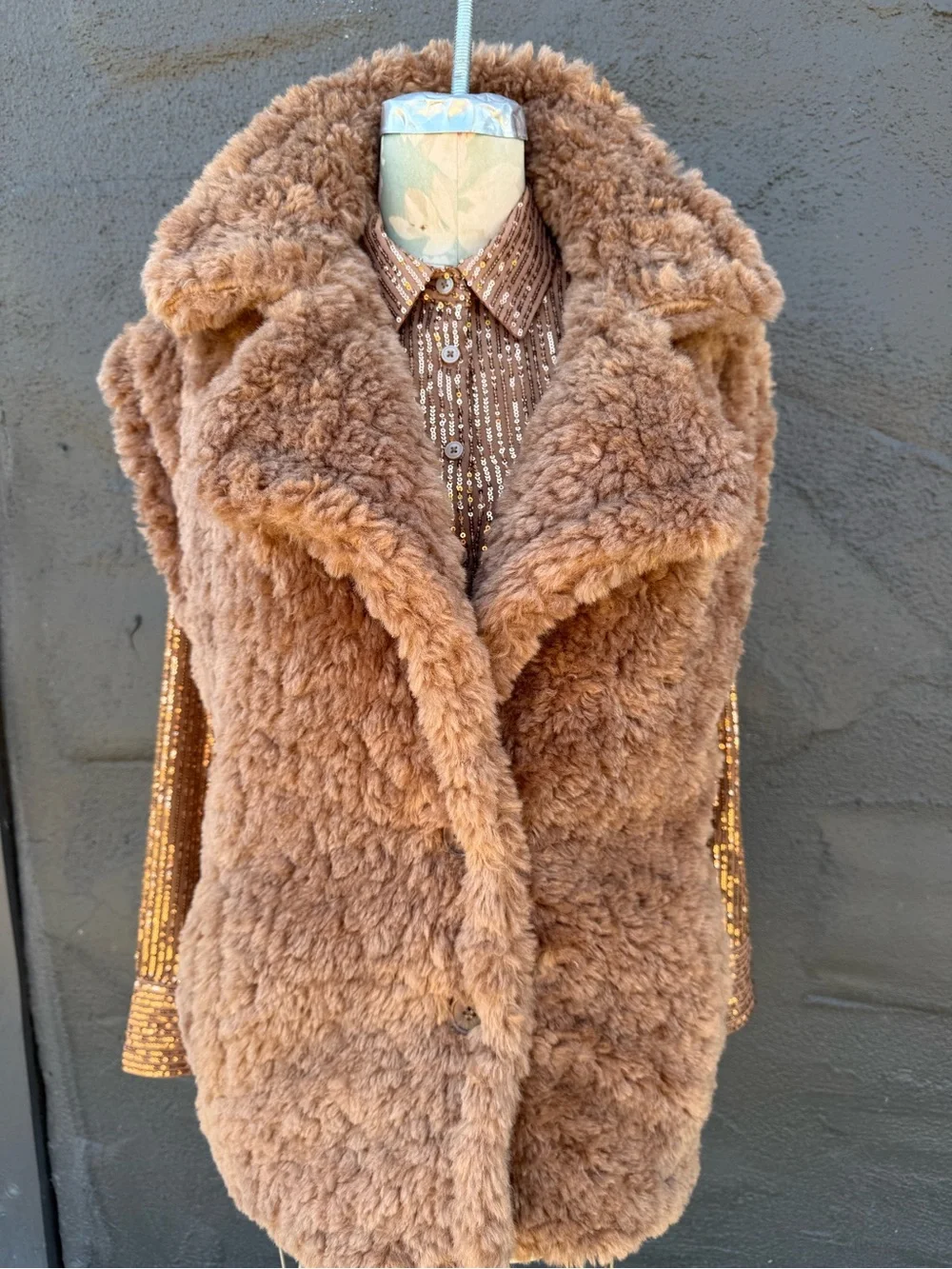 Forever 21 Plush Teddy Vest in Camel Brown